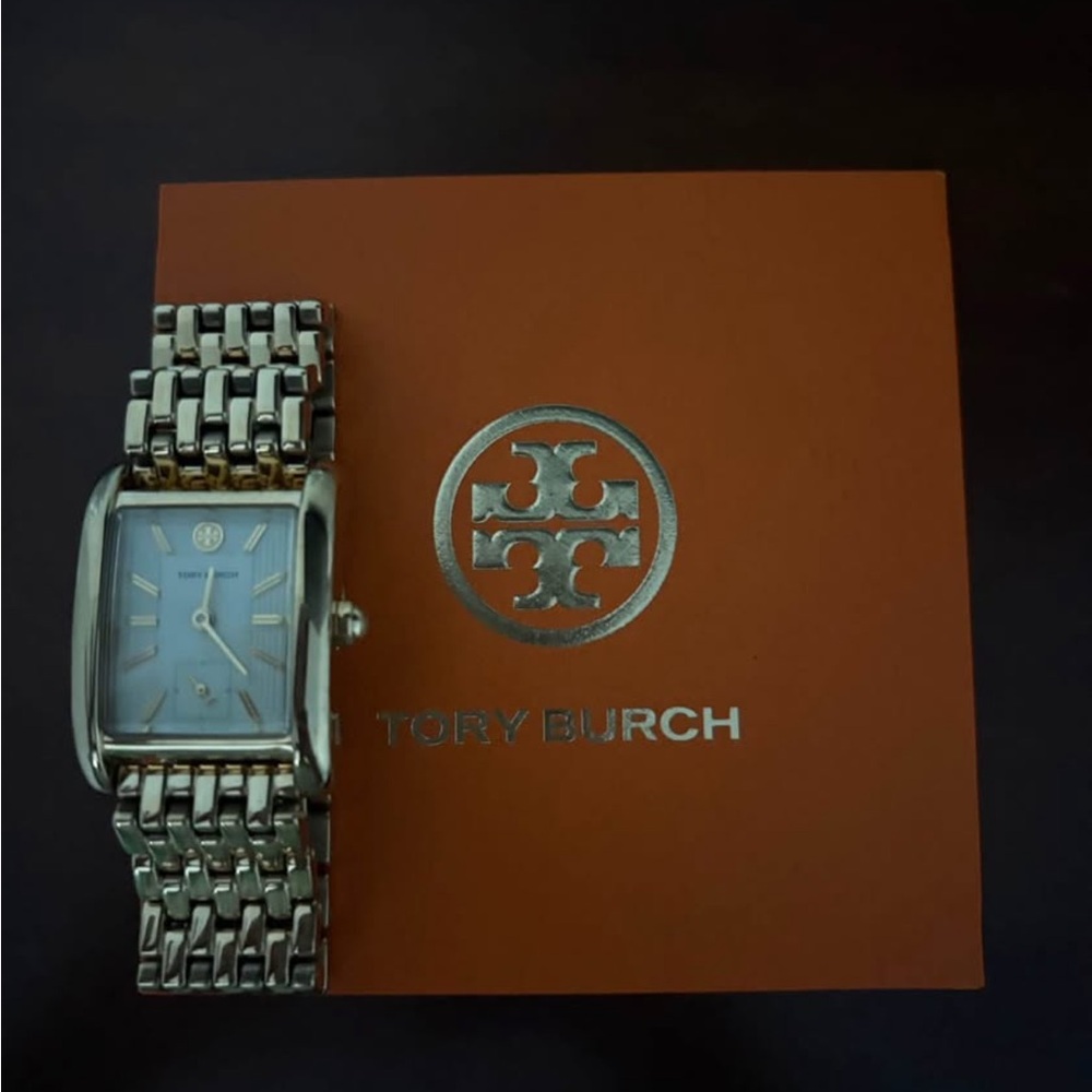 Tory Burch Silver Watch with Metal Link Bracelet